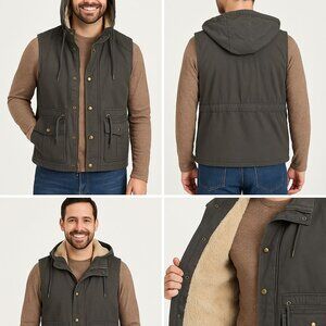 Victory‎ Outfitters Utility Vest Mens XXL Green Sherpa Lined Hooded Outdoor Wear